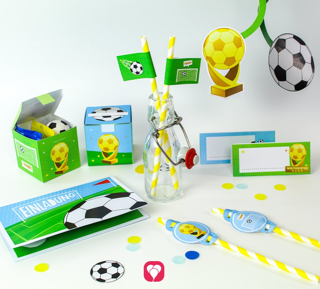 Alle Produkte aus dem balloonas Fußball Geburtstagspaket.