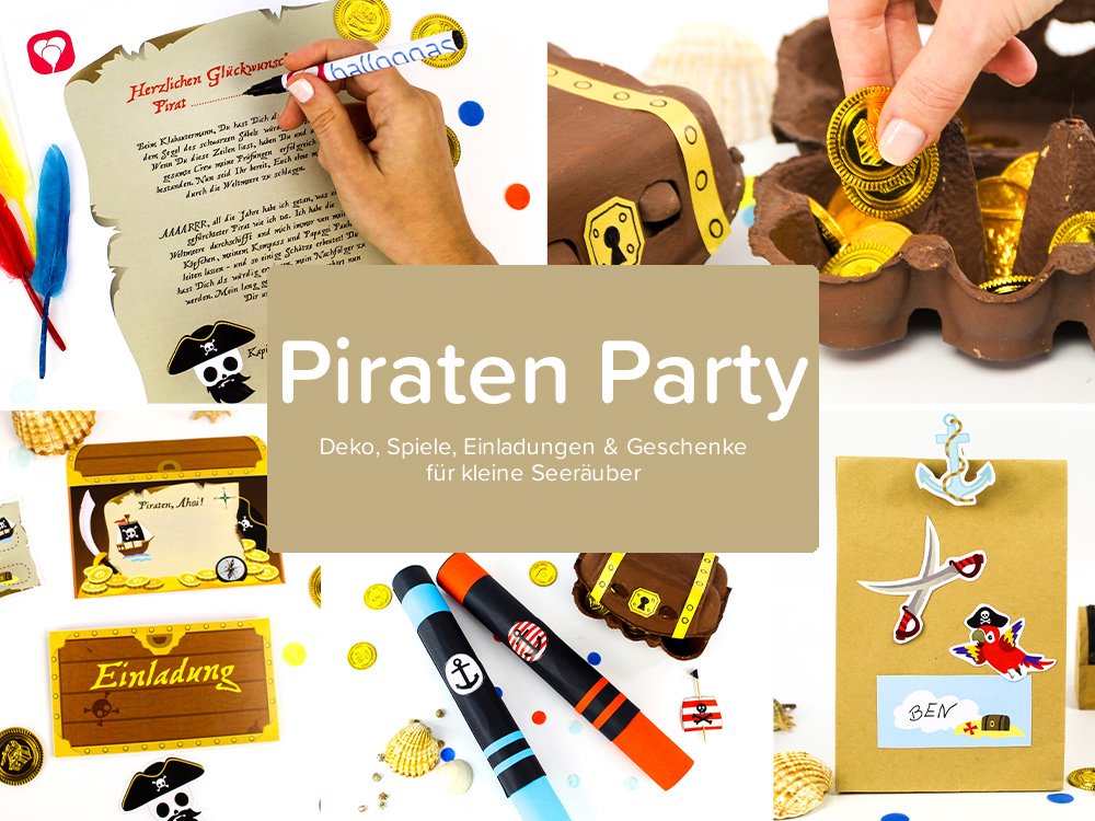 Eine Bildercollage mit fünf Produktfotos rund um das balloonas Motto Piraten Party.